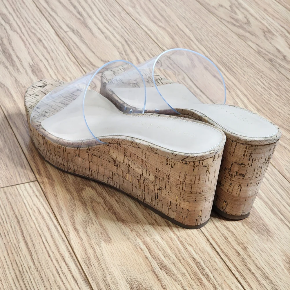 Copper Key Seaside Women's Clear Vinyl Platform Cork Wedge Sandals Size 10